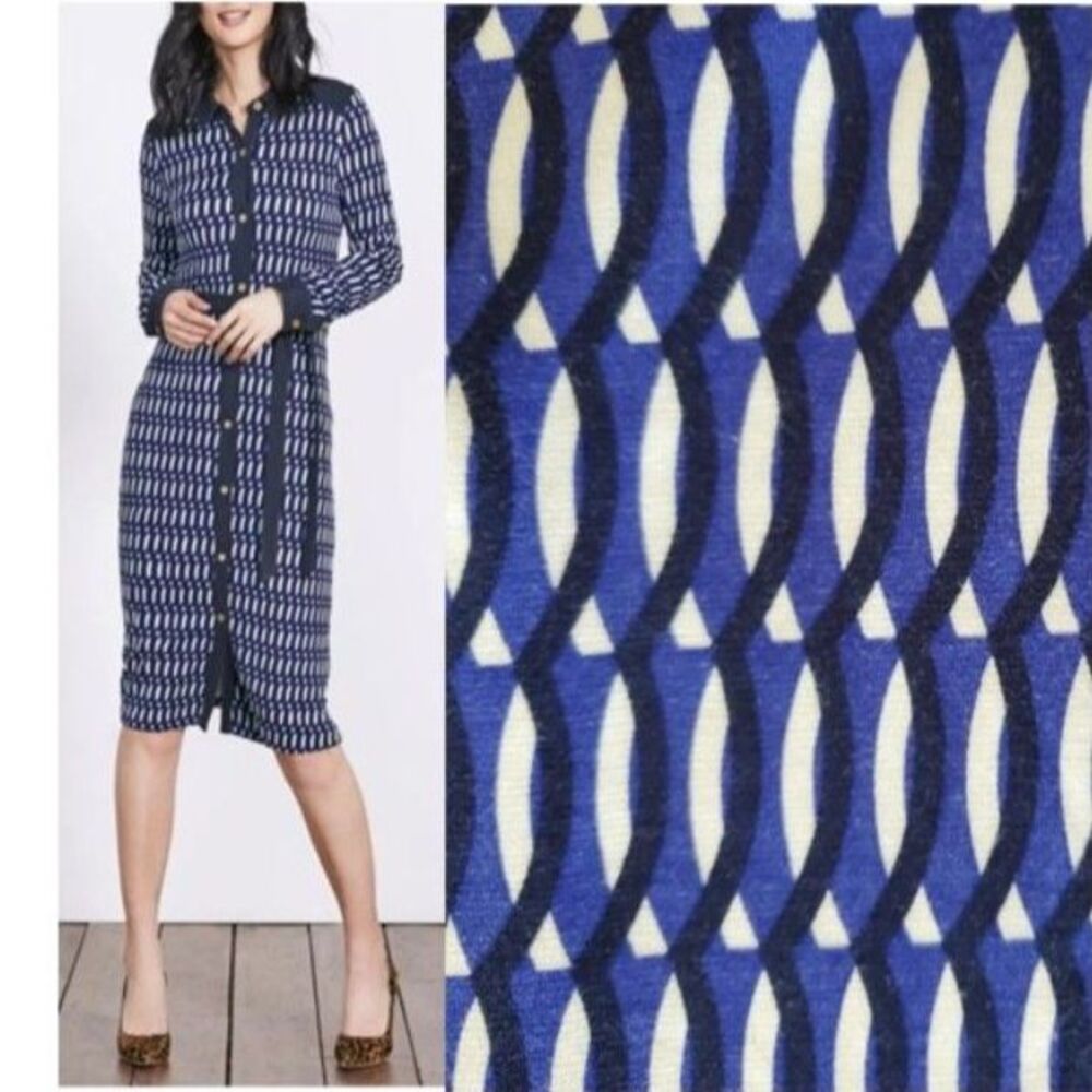Boden Geometric Print Long Sleeve Shirtdress Button-Down Soft Jersey Sz 4 Preppy